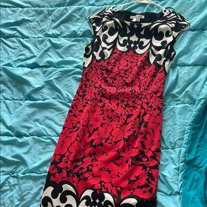 Elegant Red and Black Floral Dress